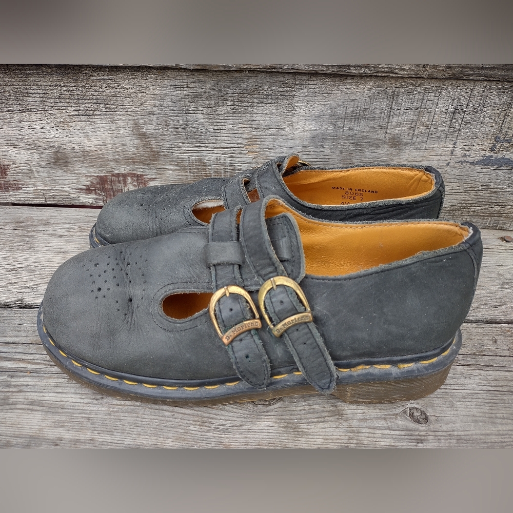 Vtg Dr. Martens 8065 Mary Jane Black Leather Shoes Made In England UK 7 US 9